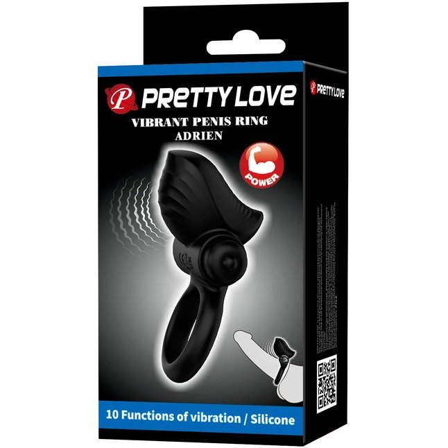 Черное эрекционное кольцо с вибрацией Adrien - Pretty Love. Фотография 2.