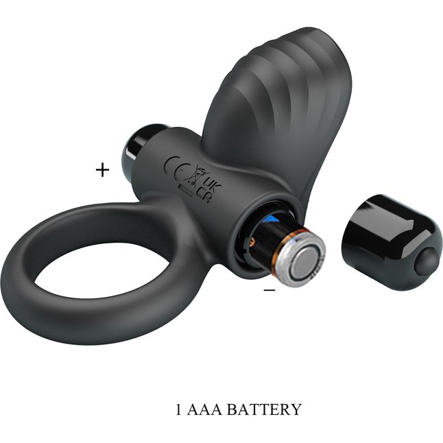 Черное эрекционное кольцо с вибрацией Adrien - Pretty Love. Фотография 11.