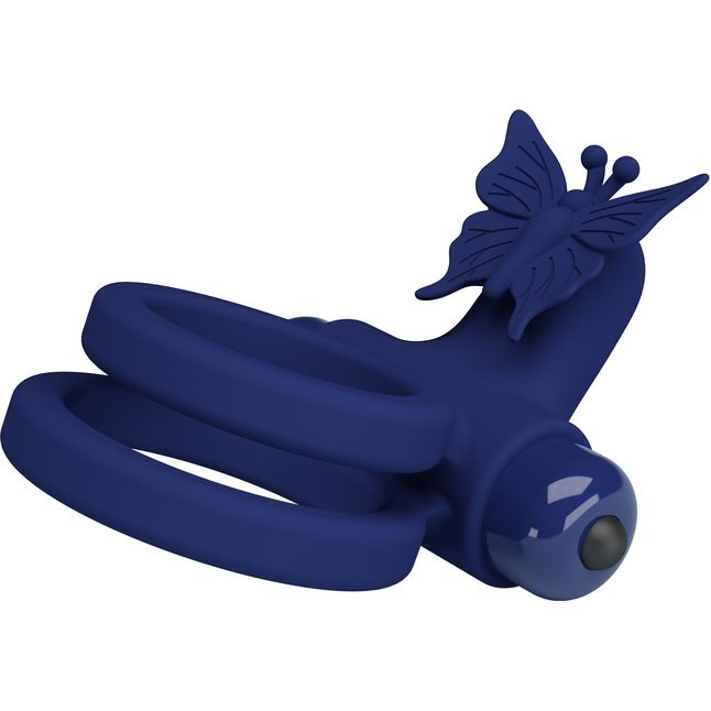 Синее эрекционное кольцо с вибростимуляцией клитора - Pretty Love. Фотография 3.