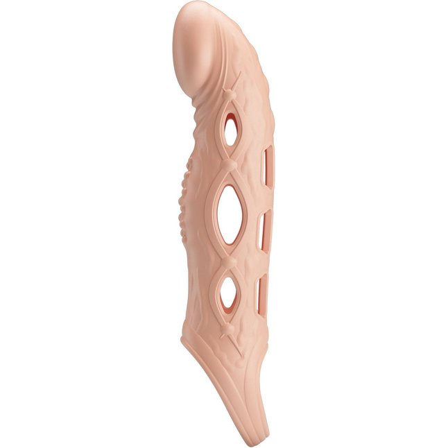 Телесная удлиняющая насадка с рельефом и вибрацией Brad - 21,3 см - Pretty Love. Фотография 3.