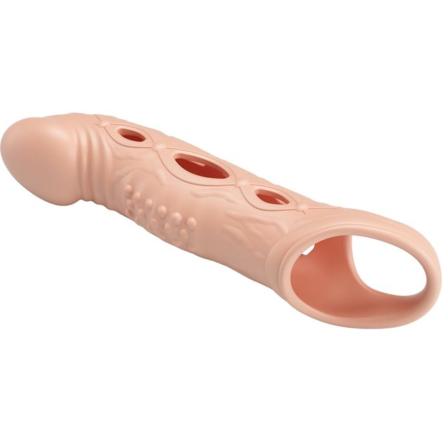 Телесная удлиняющая насадка с рельефом и вибрацией Brad - 21,3 см - Pretty Love. Фотография 5.