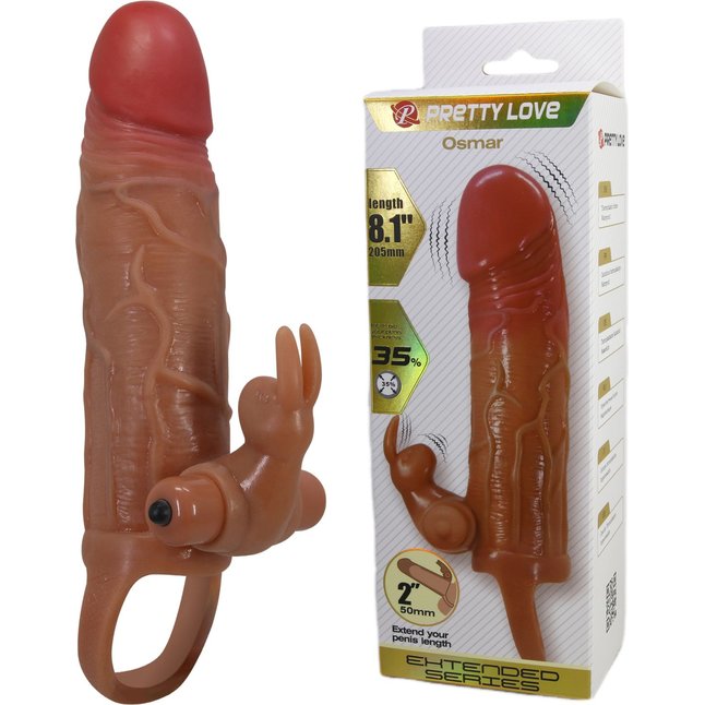 Карамельная вибронасадка с клиторальным стимулятором Osmar - 20,5 см - Pretty Love. Фотография 2.