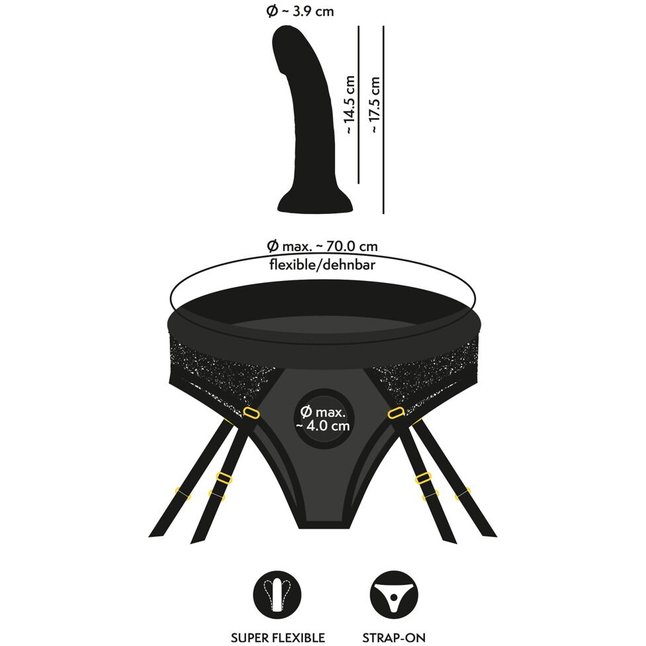 Черный женский страпон Strap-on Set: трусики и насадка - You2Toys. Фотография 12.