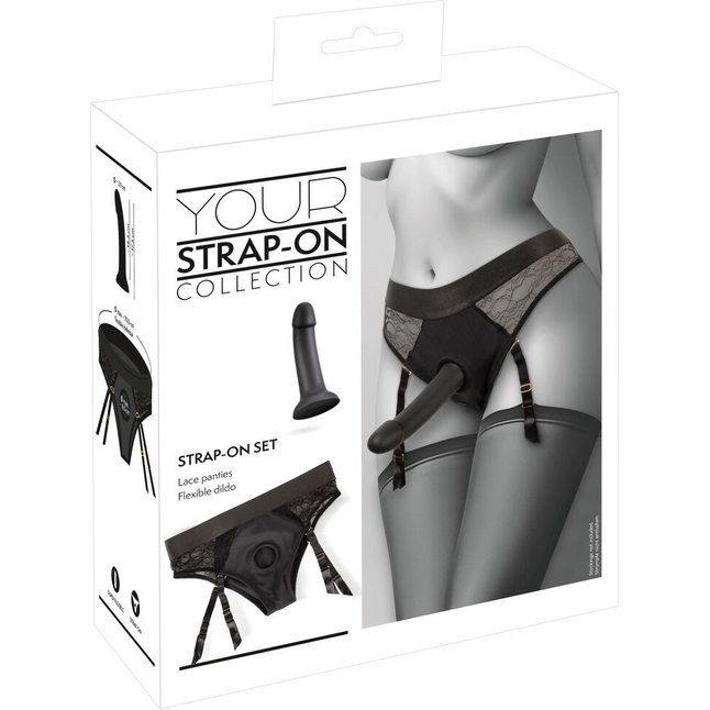 Черный женский страпон Strap-on Set: трусики и насадка - You2Toys. Фотография 4.