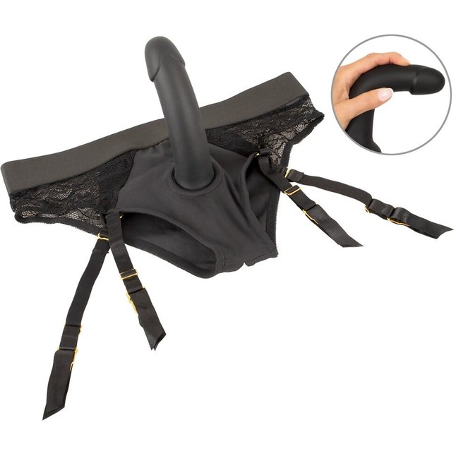 Черный женский страпон Strap-on Set: трусики и насадка - You2Toys. Фотография 9.