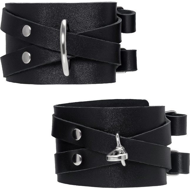 Черные кожаные оковы с двумя перекрёстными ремешками. Фотография 2.