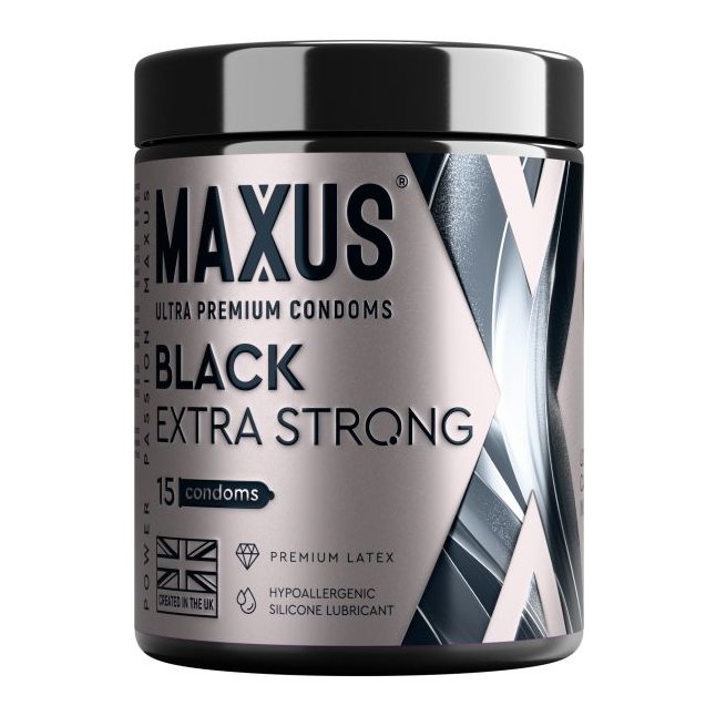 Черные утолщенные презервативы MAXUS Extra Strong с железным кейсом - 15 шт