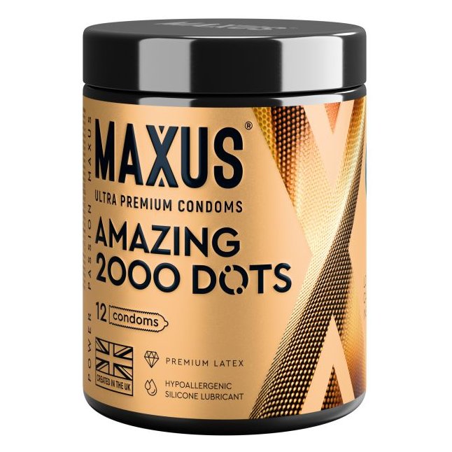 Точечные презервативы MAXUS 2000 Amazing Dots с железным кейсом - 12 шт