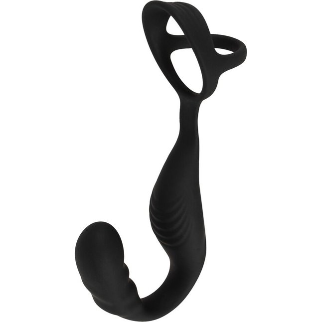 Черное эрекционное кольцо со стимуляцией промежности и анальной пробкой Cock Ring with RC Prostate Plug. Фотография 3.