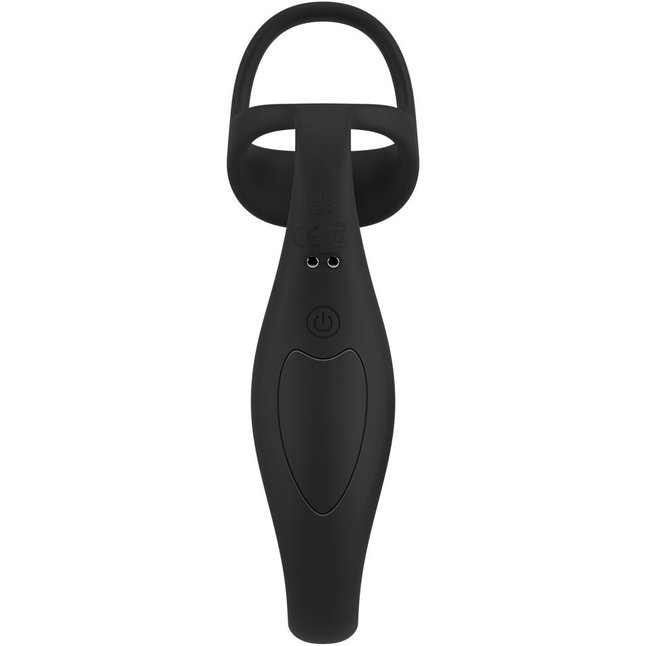 Черное эрекционное кольцо со стимуляцией промежности и анальной пробкой Cock Ring with RC Prostate Plug. Фотография 4.