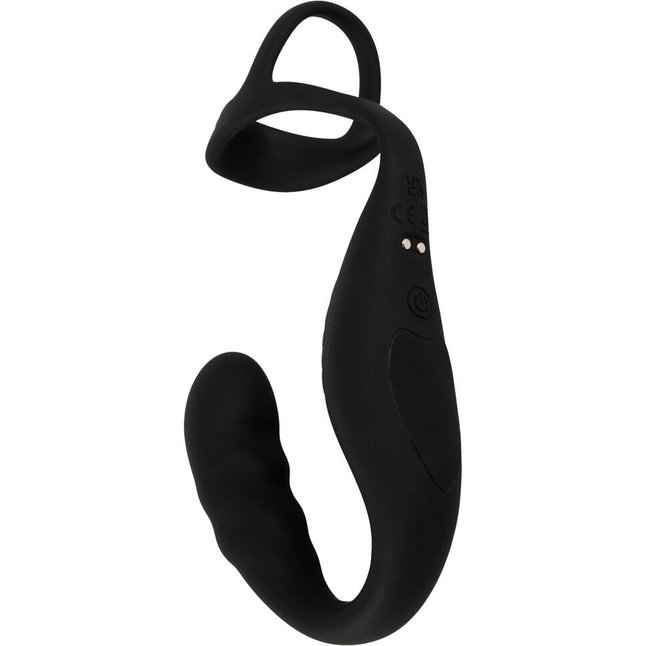 Черное эрекционное кольцо со стимуляцией промежности и анальной пробкой Cock Ring with RC Prostate Plug