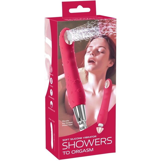 Малиновая насадка на душ с вибрацией Showers to orgasm - 20,1 см - You2Toys. Фотография 7.