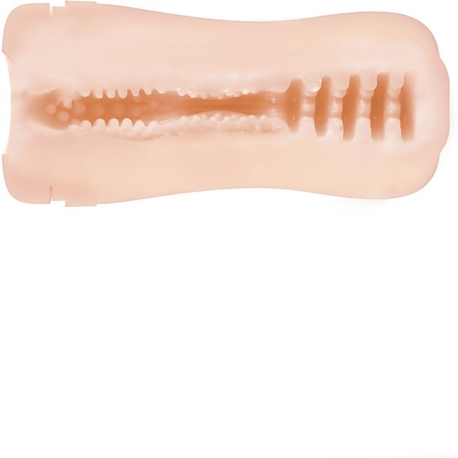 Телесный мастурбатор в виде вагины в колбе из пластика. Фотография 4.