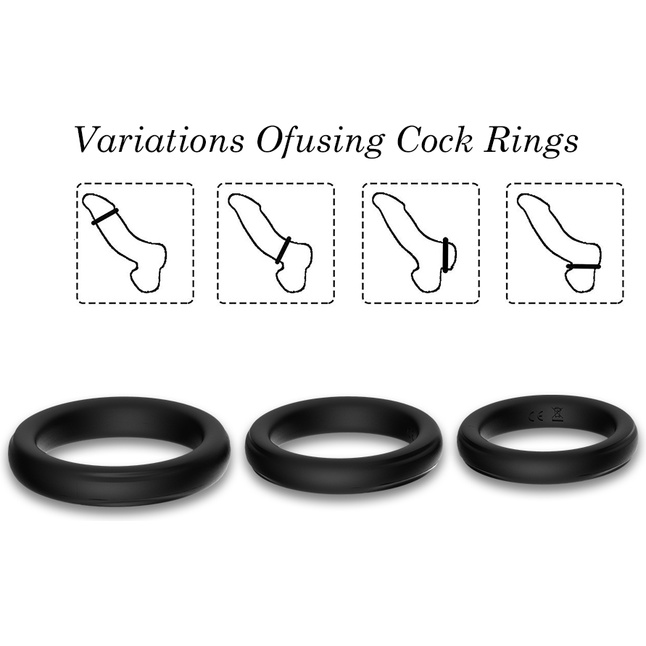 Набор из 3 черных эрекционных колец Stay Hard. Фотография 7.