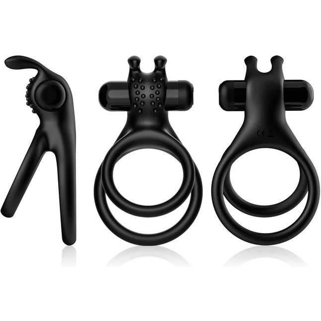 Черное эрекционное виброкольцо с подхватом мошонки Stay Hard. Фотография 4.