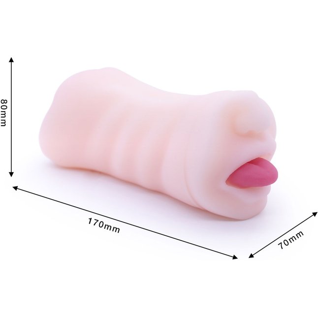 Телесный двусторонний мастурбатор - вагина и ротик. Фотография 3.