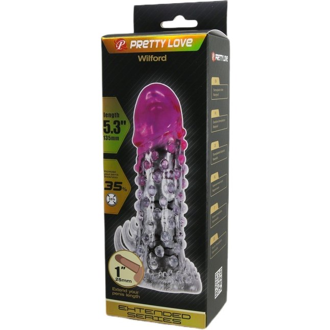 Прозрачно-розовая насадка на пенис Wilford - 13,5 см - Pretty Love. Фотография 6.