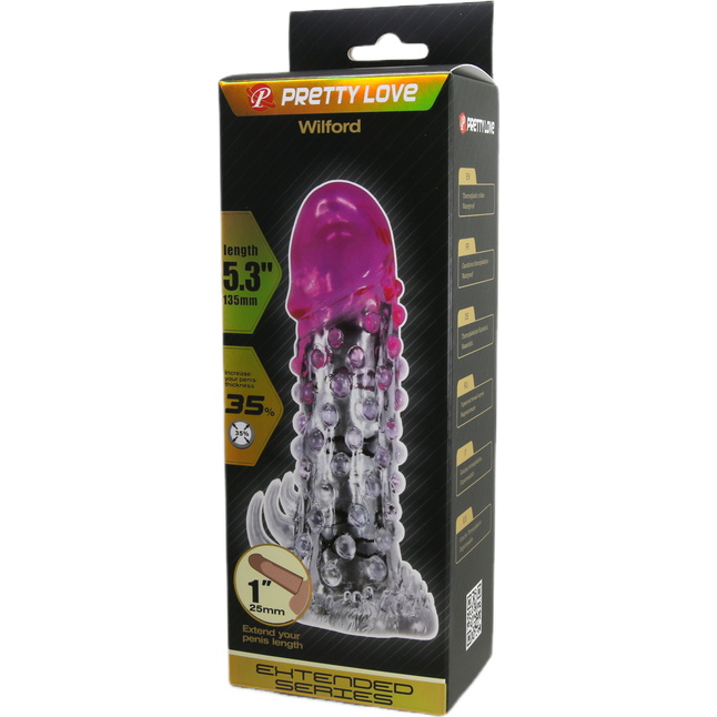 Прозрачно-розовая насадка на пенис Wilford - 13,5 см - Pretty Love. Фотография 7.
