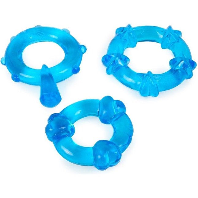 Набор из 3 синих эрекционных колец с различным рельефом - EROWOMAN-EROMAN