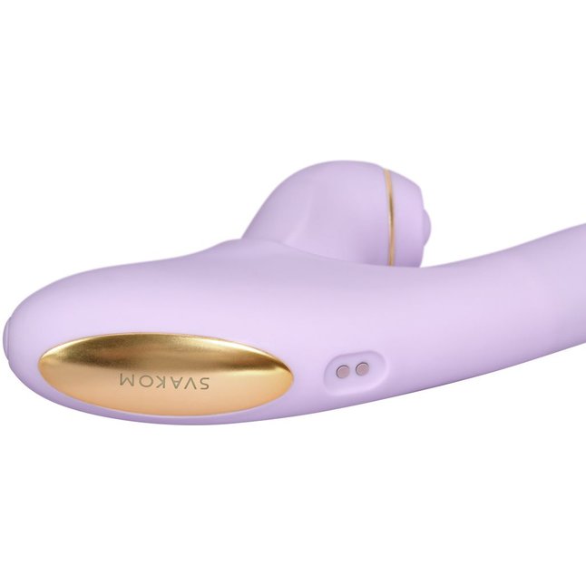 Сиреневый вибромассажер со съёмным клиторальным пульсатором DuoGlow. Фотография 4.