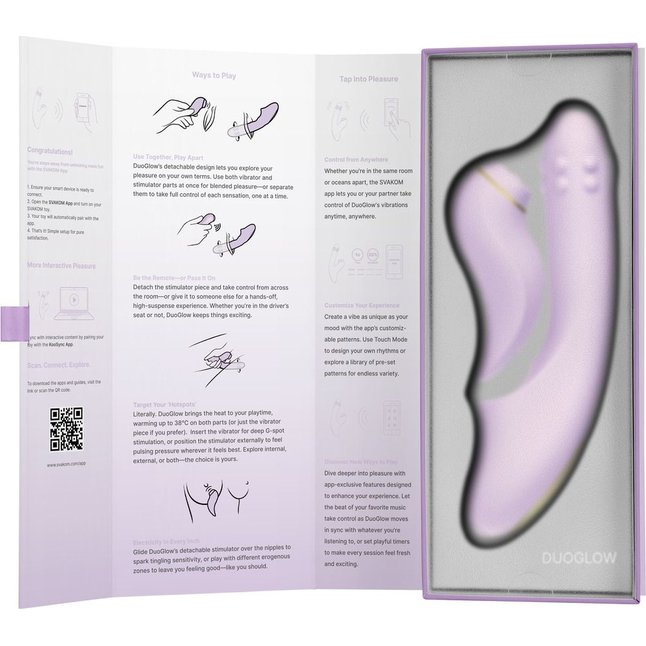 Сиреневый вибромассажер со съёмным клиторальным пульсатором DuoGlow. Фотография 8.