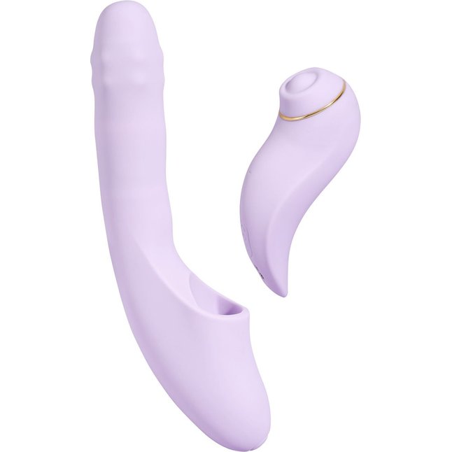 Сиреневый вибромассажер со съёмным клиторальным пульсатором DuoGlow