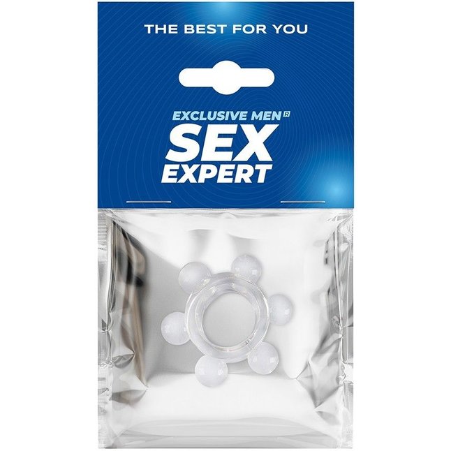 Прозрачное эрекционное кольцо с 6 стимулирующими шариками - SEX EXPERT. Фотография 2.