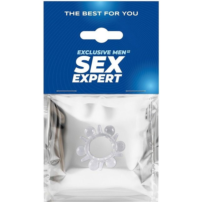 Прозрачное эрекционное кольцо с шариками и шипами - SEX EXPERT. Фотография 2.