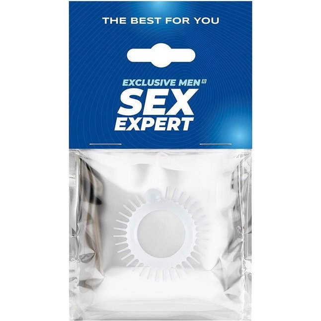 Эластичное эрекционное кольцо с шипиками и шариком - SEX EXPERT. Фотография 2.