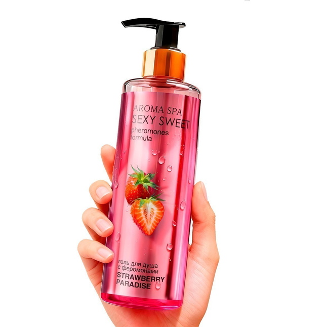 Гель для душа с феромонами и ароматом клубники Strawberry Paradise - 200 мл - Серия Sexy Sweet. Фотография 2.