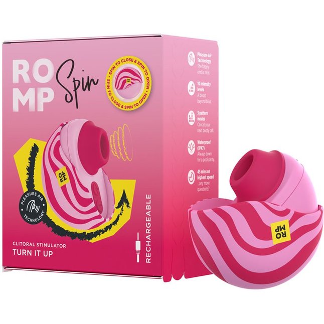 Розовый бесконтактный клиторальный стимулятор Romp Spin. Фотография 7.