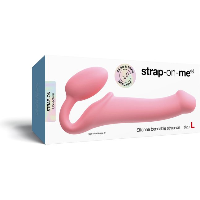 Розовый безремневой страпон Strap-on-me Semi-Realistic Bendable Strap-On size L. Фотография 5.