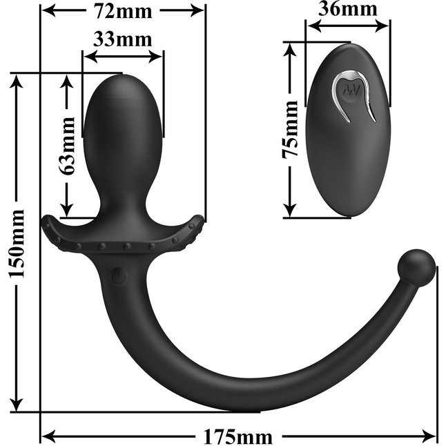 Черная анальная вибропробка с хвостом и пультом ДУ - Mr.Play. Фотография 7.