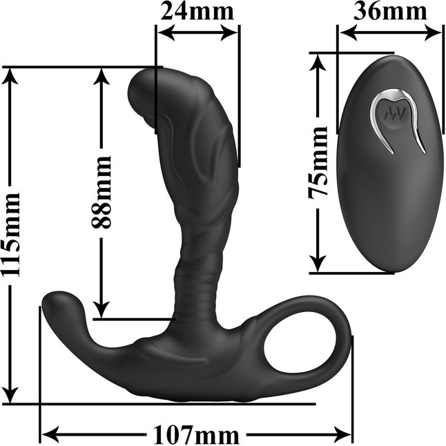 Черный изогнутый массажёр простаты с вибрацией и пультом ДУ - Mr.Play. Фотография 6.