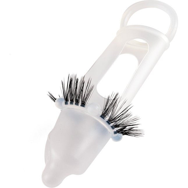 Эластичная насадка на пенис с подхватом мошонки и стимулирующими «ресничками». Фотография 2.