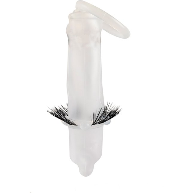 Эластичная насадка на пенис с подхватом мошонки и стимулирующими «ресничками». Фотография 4.