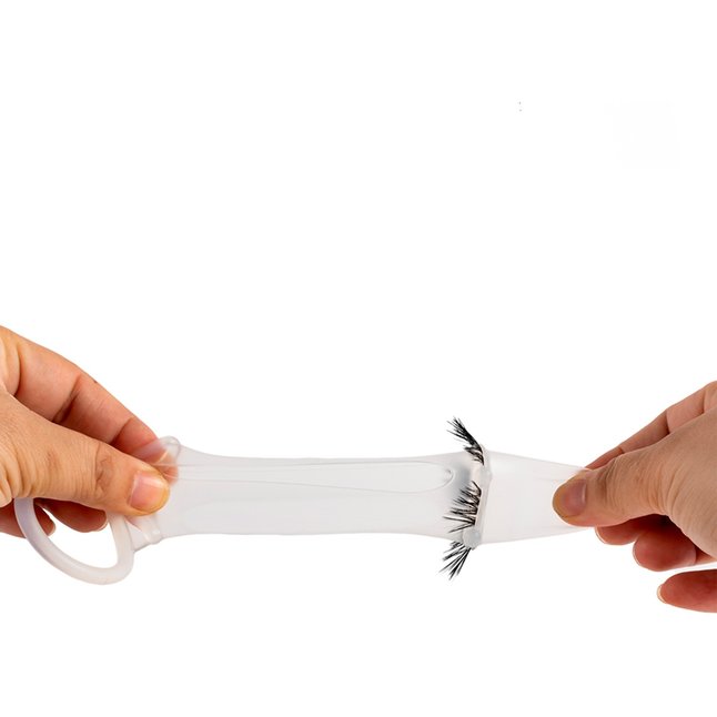 Эластичная насадка на пенис с подхватом мошонки и стимулирующими «ресничками». Фотография 6.