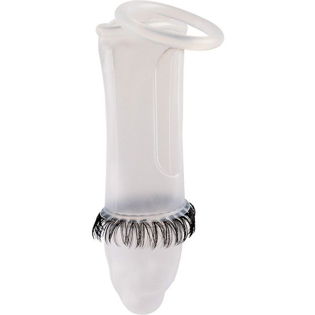 Закрытая насадка на пенис с подхватом мошонки и стимулирующими «ресничками». Фотография 4.