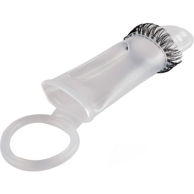 Закрытая насадка на пенис с подхватом мошонки и стимулирующими «ресничками». Фотография 5.