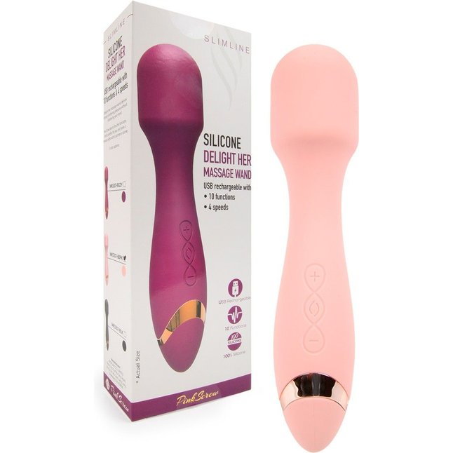 Нежно-розовый силиконовый wand-вибратор - 18,5 см. Фотография 2.