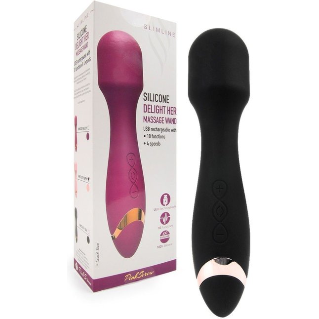 Черный силиконовый wand-вибратор - 18,5 см. Фотография 2.