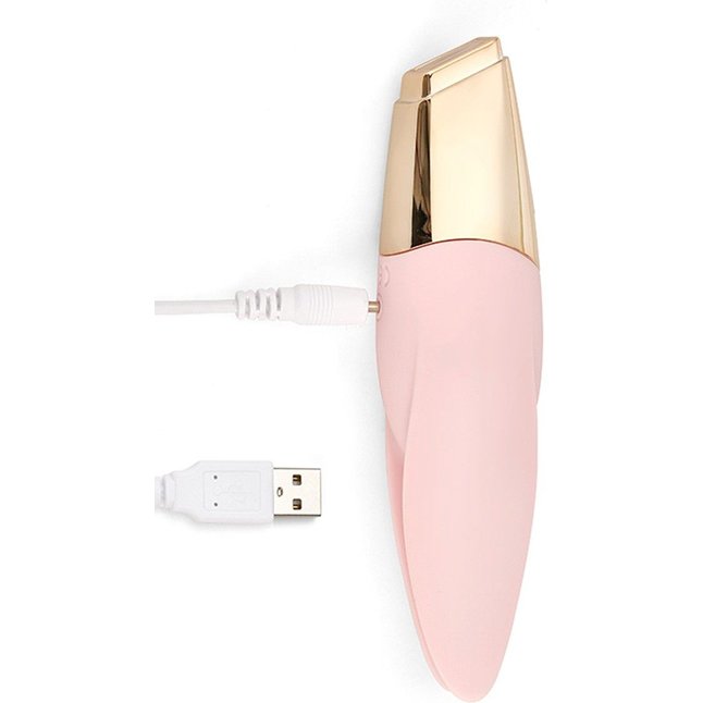 Нежно-розовый мини-вибратор с раздвоенным кончиком - 12,3 см. Фотография 4.