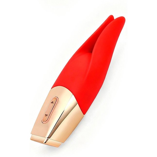 Красный мини-вибратор с раздвоенным кончиком - 12,3 см. Фотография 2.