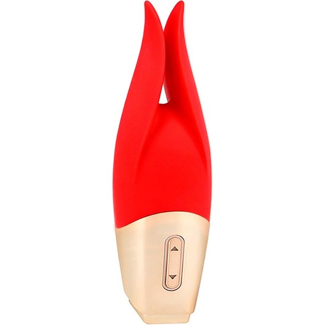 Красный мини-вибратор с раздвоенным кончиком - 12,3 см. Фотография 3.