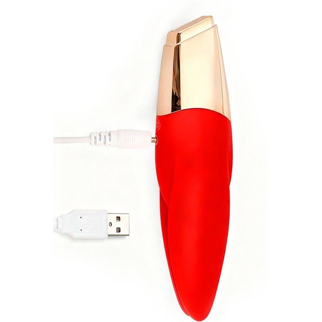 Красный мини-вибратор с раздвоенным кончиком - 12,3 см. Фотография 4.