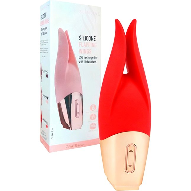 Красный мини-вибратор с раздвоенным кончиком - 12,3 см