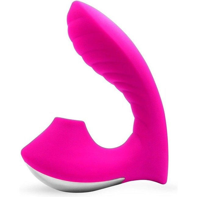 Ярко-розовый вибромассажер с вакуумной стимуляцией клитора. Фотография 4.