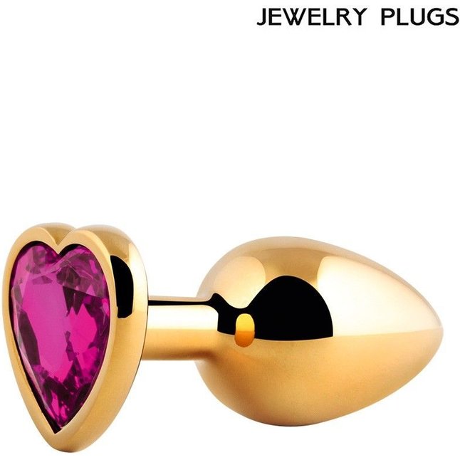 Золотистая анальная пробка с малиновым кристаллом - 9 см. Фотография 2.