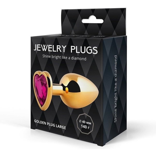 Золотистая анальная пробка с малиновым кристаллом - 9 см. Фотография 3.