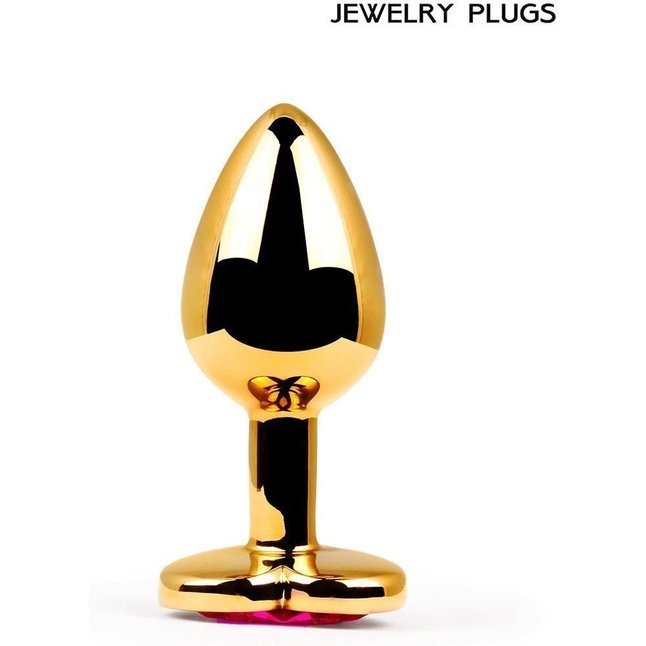 Золотистая анальная пробка с малиновым кристаллом - 9 см. Фотография 4.